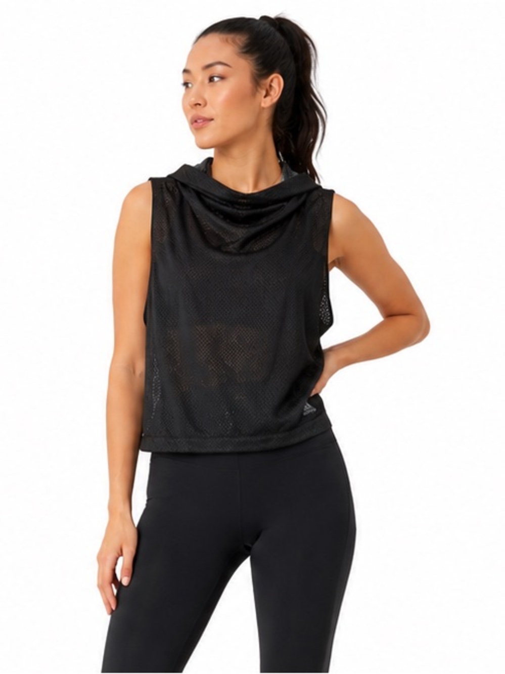 Adidas Title IX Black Mesh Hooded Sleeveless Athletic Top Women’s Small